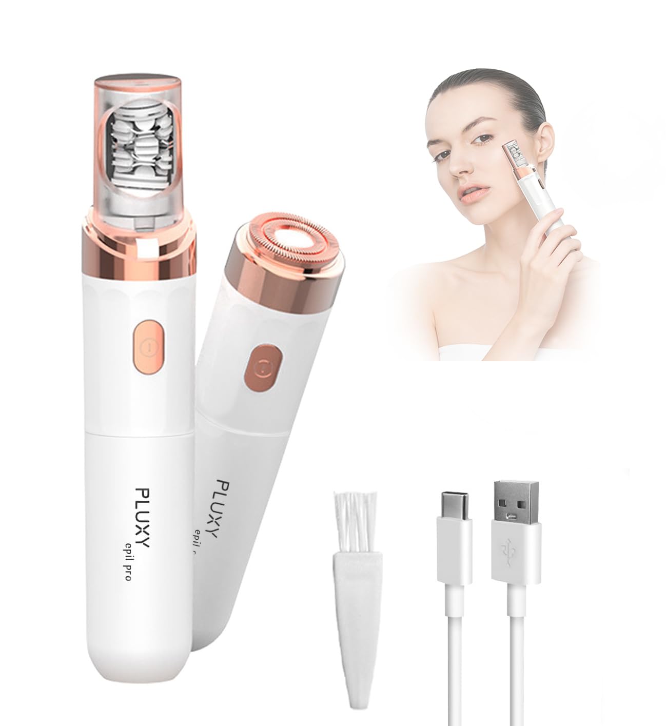 Pluxy Epil Pro 3.0 Women Face Epilator, 2-in-1 Epilator & Trimmer, Cordless Rechargeable Hair Removal for Upper Lip, Chin, Bikini & Legs, Wet & Dry Use Portable with Smooth Skin Kit