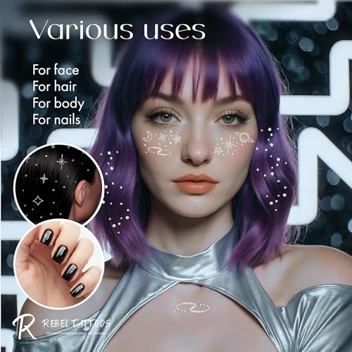 Rebel Tattoos Rave Face & Body Stickers with Rhinestones - Transparent Space