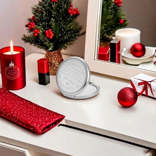 Polzwgck Silver Compact Mirror for Women, Romantic Gift for Wife & Her Birthday