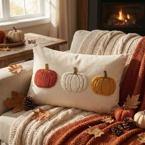 Boao Pumpkin Embroidery Pillow Cover 12x20 - Fall Decor