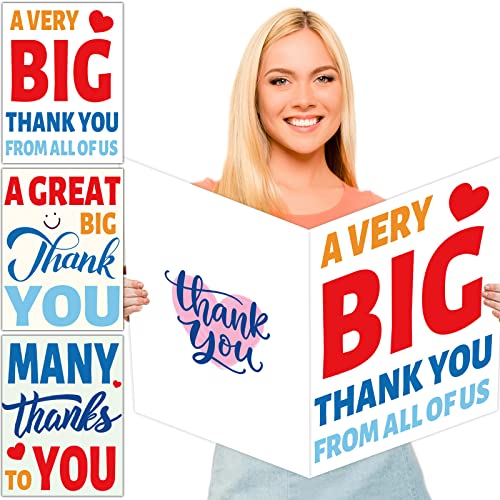 Giant Thank You Greeting Cards - 3 Pack, 14 x 22 Inch Jumbo Cards with Envelopes for Parties