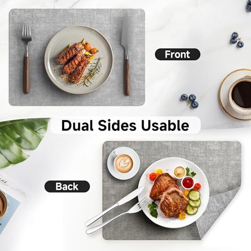Faux Leather Placemats Set of 6 - Heat Resistant, Wipeable & Waterproof