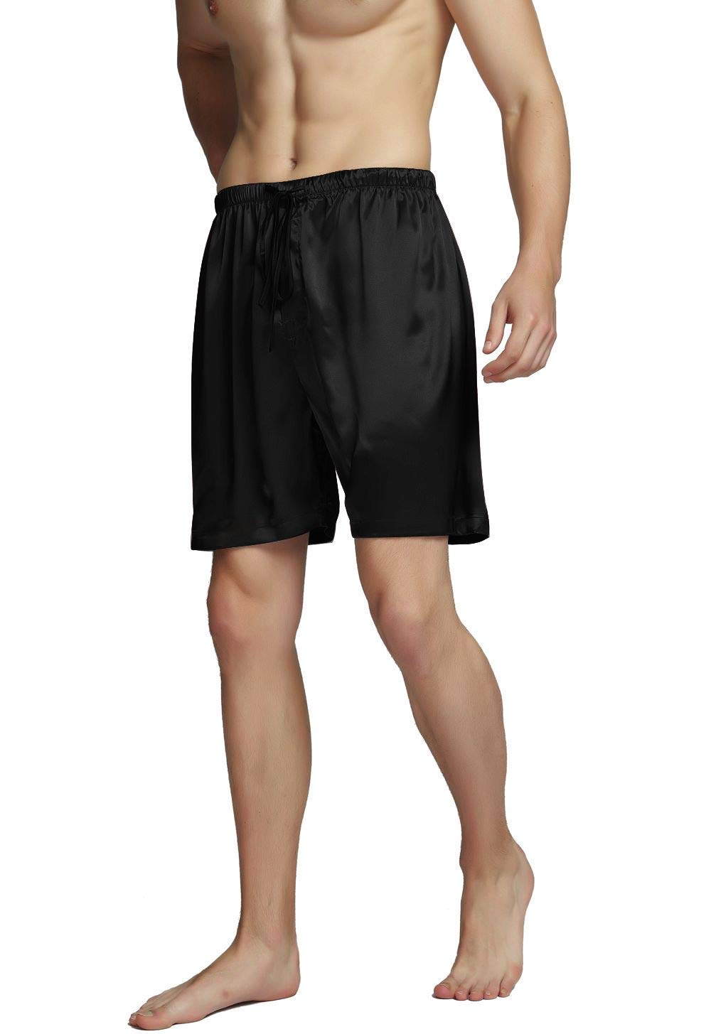 SIHA Mens Pajama Pants,Satin Pajama Boxer Shorts with Elastic Waistband,Pajama Pants for Men Black XL