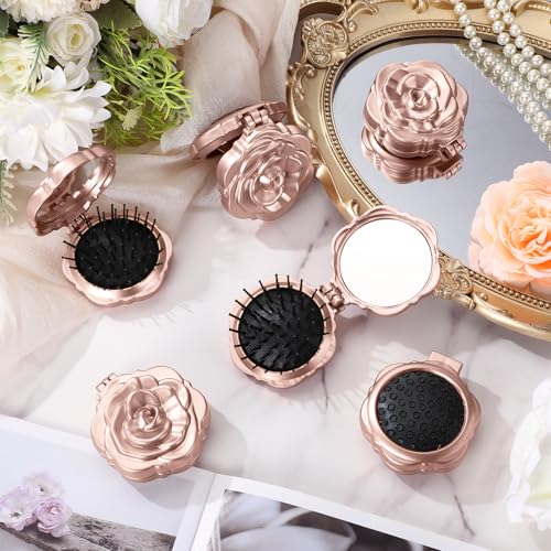 Sunnychicc 6 Pcs Rose Gold Travel Hairbrush with Mirror - Compact & Portable