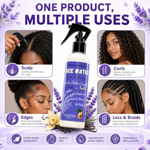 Pride and Beauty Rice Water Hair Spray, Lavender Vanilla, 8 Ounce