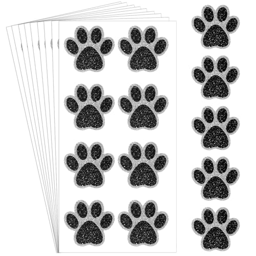 200 Pcs Glitter Paw Print Temporary Tattoos - Black Dog Paw Stickers