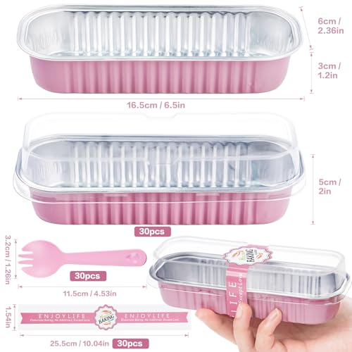 30-Pack Mini Loaf Pans with Lids & Spoons - 200ml Aluminum Foil