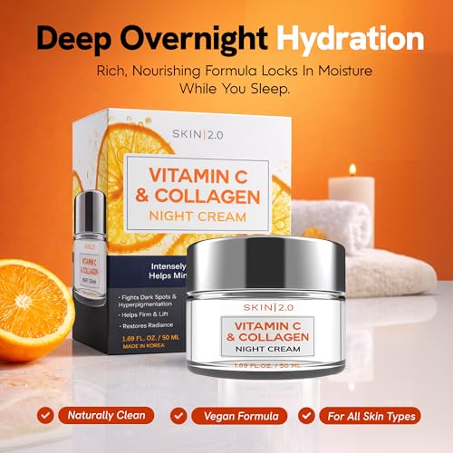 Vitamin C & Collagen Night Moisturizer - Skin 2.0 Hydrating Anti-Aging Face Cream, 1.69 fl oz