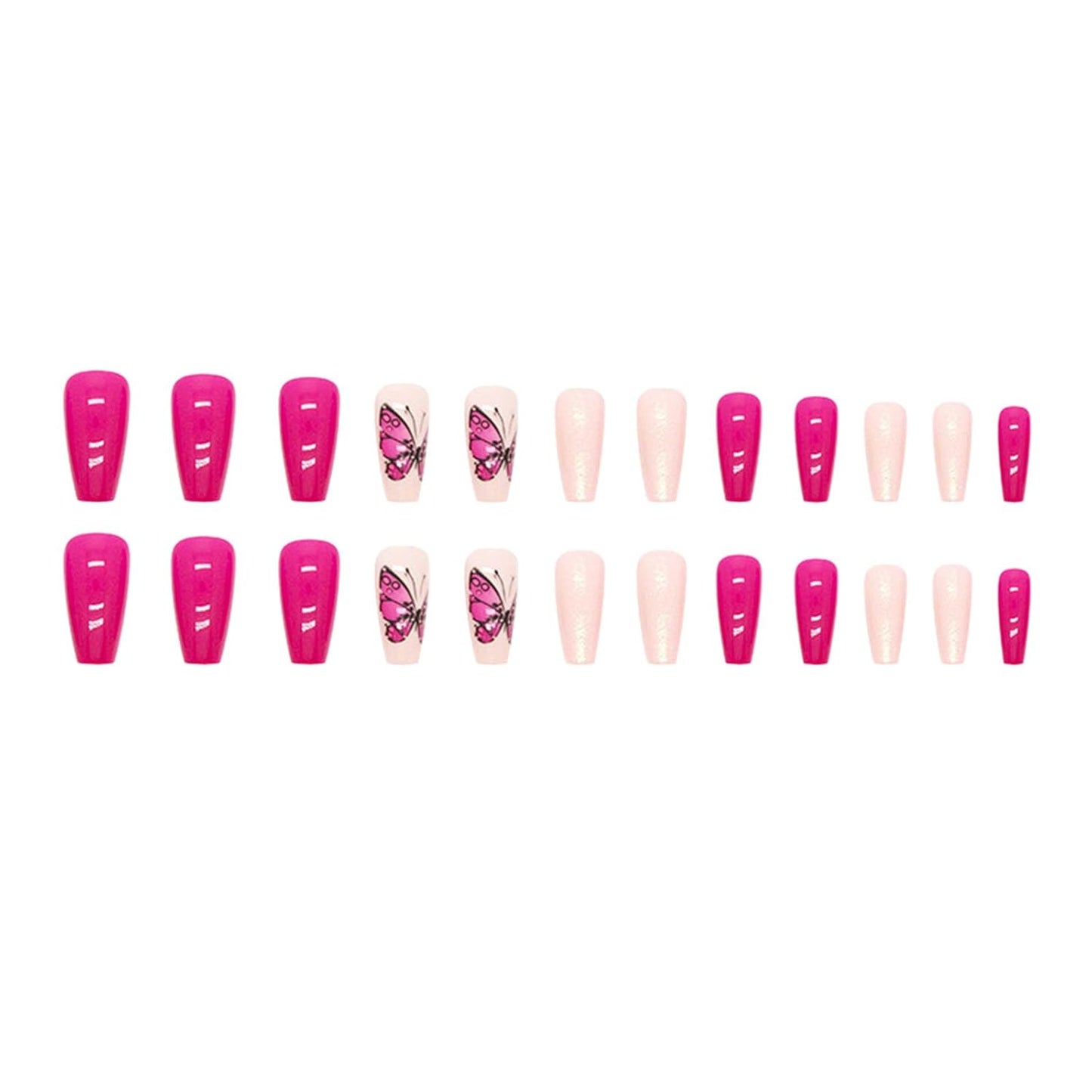 Coffin Press-On Nails - Medium Purple Butterfly Glitter Design | 24 Pcs Glossy Full Cover Acrylic Nails for Women