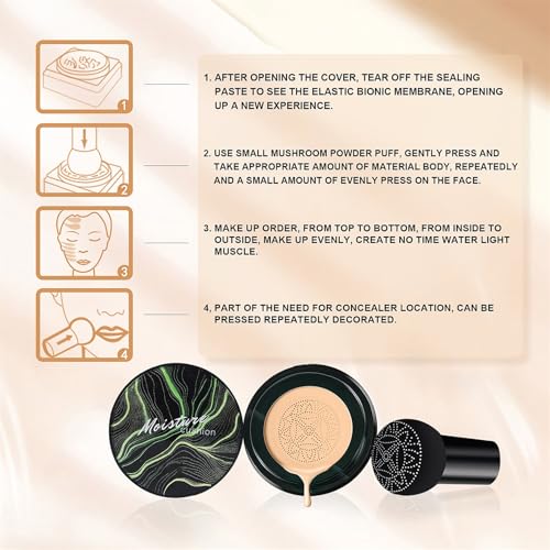 OETUIOW Medium Full Coverage Cushion CC Cream Foundation - Waterproof & Moisturizing