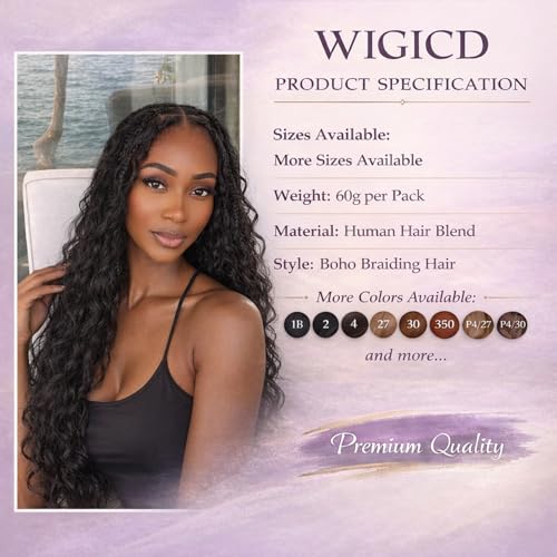 WIGICD 20-Inch Deep Wave Bulk Braiding Hair for Boho Knotless Braids