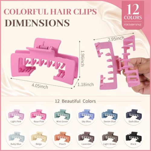 Hat-Friendly Claw Clips for Women - 12 PCS Colorful Hair Clips
