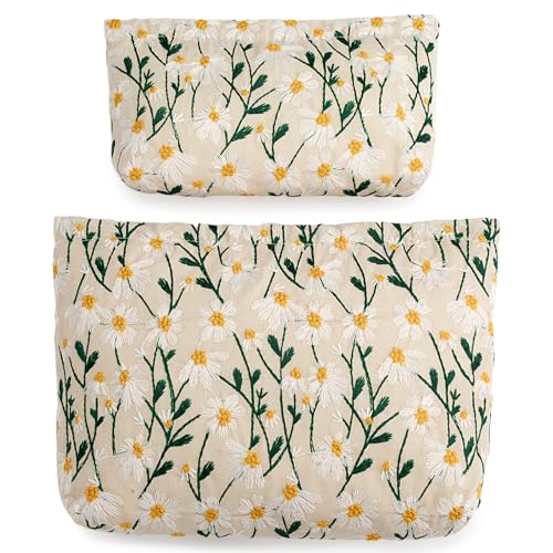 Stylish Daisy Makeup Bag Set - Large & Small Travel Organizers