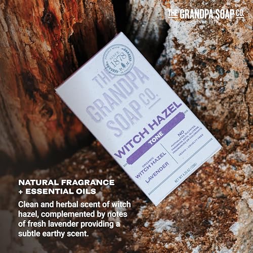 Grandpa's Witch Hazel Bar Soap with Lavender - Vegan Skin Toning Soap, 4-Pack