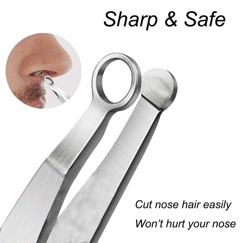 Liangery Manual Nose Hair Trimmer for Men Women- Stainless Steel Precision Blades, Leather Case, Tweezers Style Nasal Cutter, Eyebrow, Ear & Facial Grooming Tool (Silver)