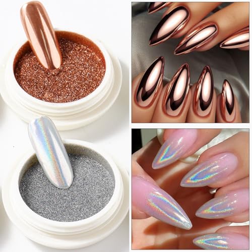 6-Color Chrome Nail Powder Set - Metallic Holographic Pigments