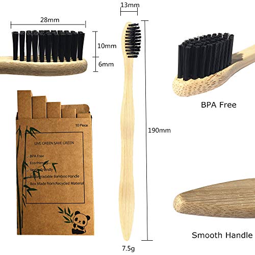 Bamboo Toothbrushes 10 Pack, Medium Soft Bristles BPA Free