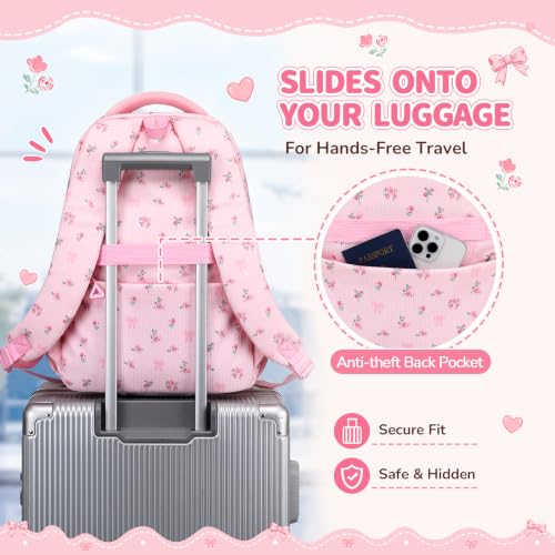 Cute Corduroy Girls Backpack with Mini Coin Purse - Pink Floral