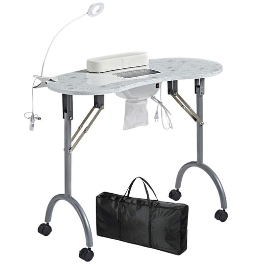 LOVEVLOGY Portable Manicure Table，Nail Desk 4 Lockable with Wheels,Manicure Desk for Nail Tech with LED Light & Dust Collector