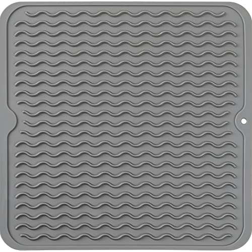 MicoYang Silicone Dish Drying Mat - Heat-Resistant & Eco-Friendly, 12x12 in Grey