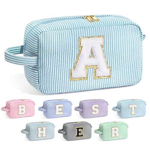 Personalized Initial Makeup Bag - Light Blue-A Cosmetic Pouch