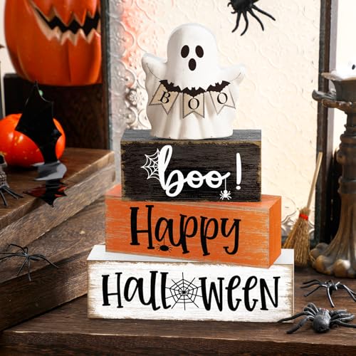 Halloween Wooden Table Decorations - Rustic Farmhouse Set of 4