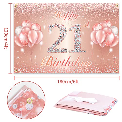 Happy 21st Birthday Banner Backdrop - Rose Gold 4x6ft Party Decor