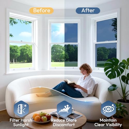 rabbitgoo One Way Privacy Window Film, Blue Silver, 17.5" x 78.7"