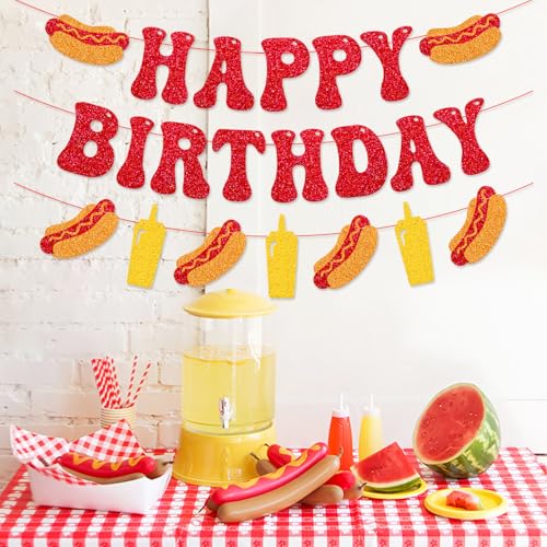 Hot Dog Happy Birthday Banner for Kids' BBQ Party Decorations