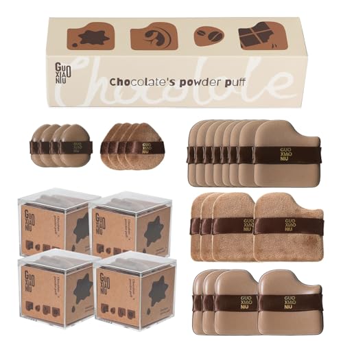 Guoxiaoniu 24pcs Powder Puff Set with 4 Cases - Reusable Makeup Sponges for Foundation & Powder, Includes Velour & Travel Puffs, 4-Box Variation