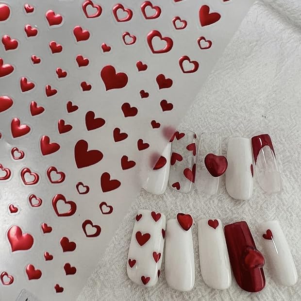 Phuryllic Valentine’s Day Red Heart 3D Nail Stickers & Charms - Love Heart