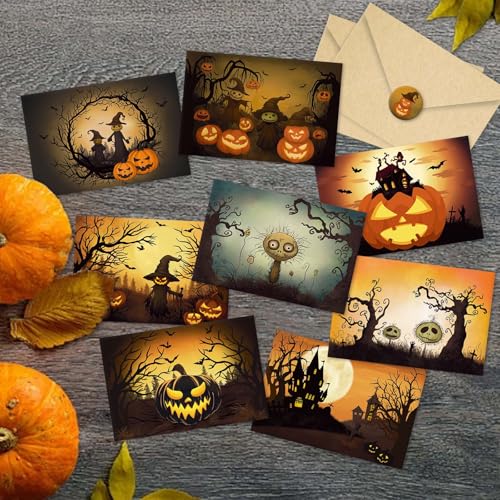 Vintage Halloween Greeting Cards Set - 24 Pack with Envelopes