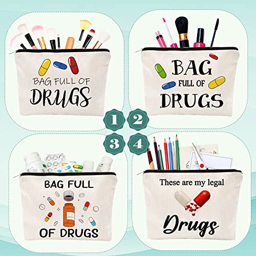 Travel Makeup & Medicine Pouch 4-Pack - Women's Organizer Bags with Cartoon Medical Theme