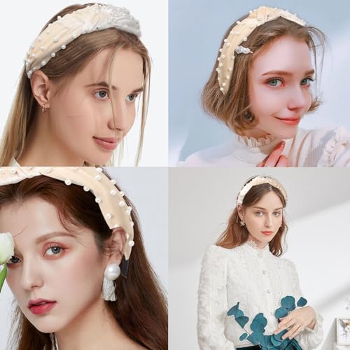 Yueton Women Faux Pearl Velvet Headband 1 Pack Elegant Hair Accessory