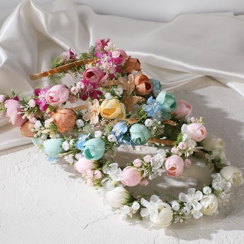 White Flower Crown Headband - Boho Rose Floral Hairpiece