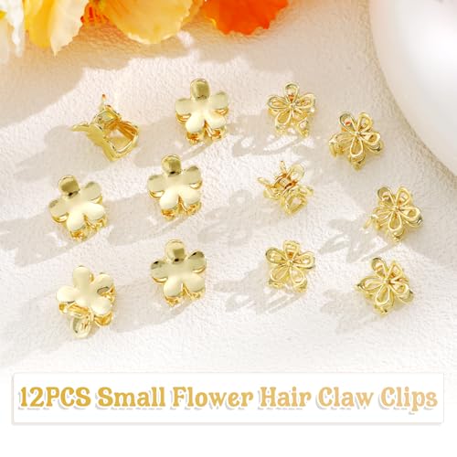 CWJCYTNSN Gold Flower Claw Hair Clips 12Pcs 0.6" Mini Nonslip for Thick or Fine Hair - Variation: Gold flower