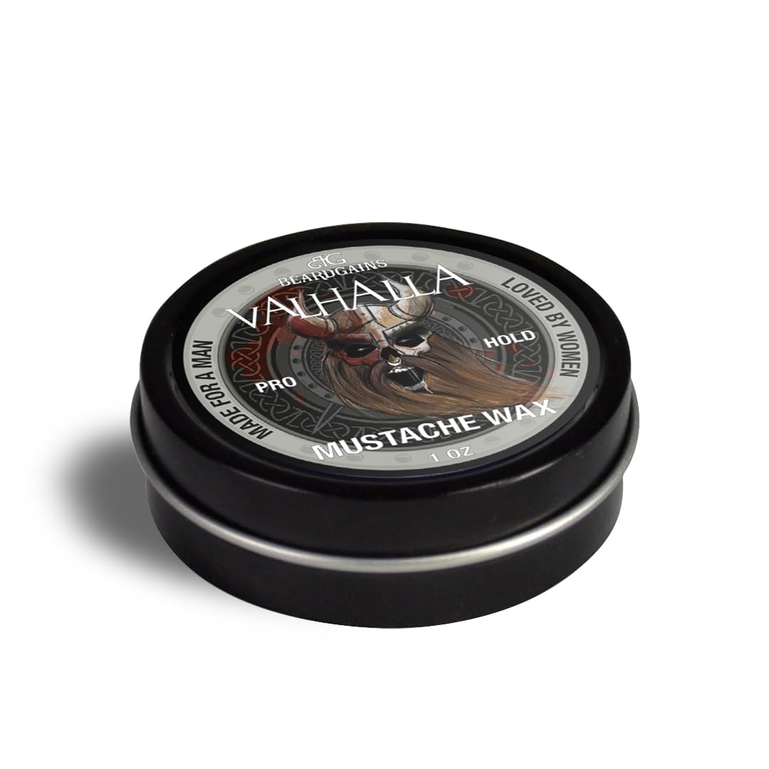 Beard Gains Strong Competition Pro Hold Mustache Wax 1oz - Style, Mold, and Tame Moustache - Organic and Natural (Valhalla White)