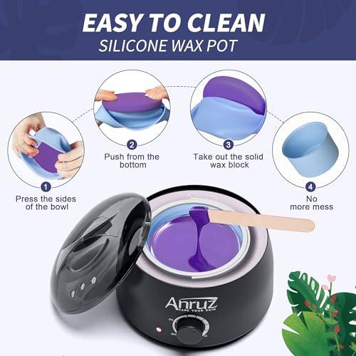 Anruz Waxing Kit for Women Men - Wax Kit for Hair Removal with Silicone Bowl,4 Bags Hard Waxing Beads and 40 Sticks - at Home Use Wax Warmer for Full Body, Bikini, Eyebrow, Face, Sensitive Skin
