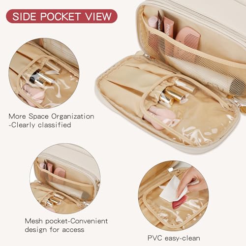 Personalized Beige Makeup Bag with Initial - Travel Toiletry Organizer