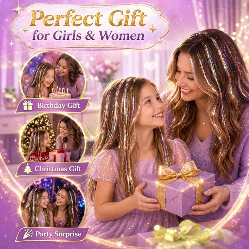 18 Pcs Rainbow Hair Tinsel Clips - 22 Inch Glitter Extensions