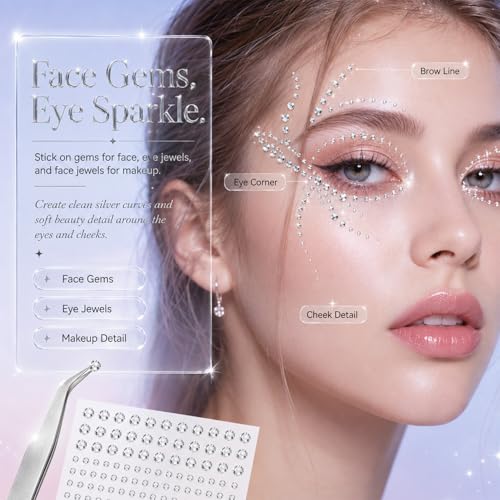 Self-Adhesive Face and Hair Gems - 4 Sheets of Rhinestones