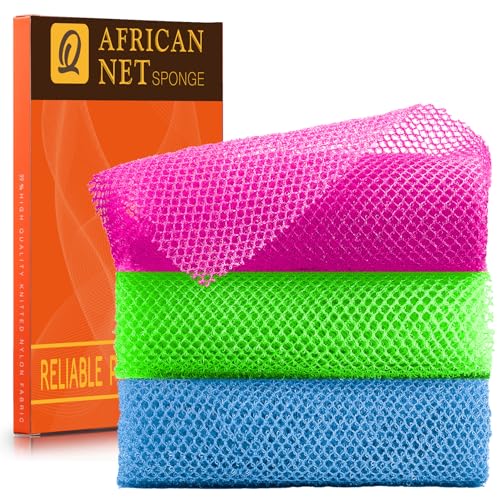 African Net Bath Sponge Set - Exfoliating Body Scrubber (3 Colors)