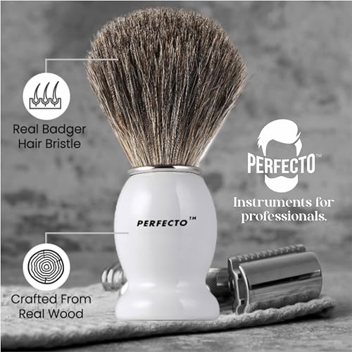 Perfecto 100% Pure Badger Hair Shaving Brush - White Handle