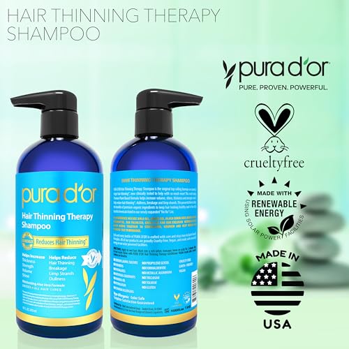 PURA D'OR Hair Thinning Therapy Biotin Shampoo - CLINICALLY TESTED Effective Results, Herbal Blend Hair Thickening Products For Women & Men, Color Safe Routine Shampoo, Herbal Scent 16 Fl Oz