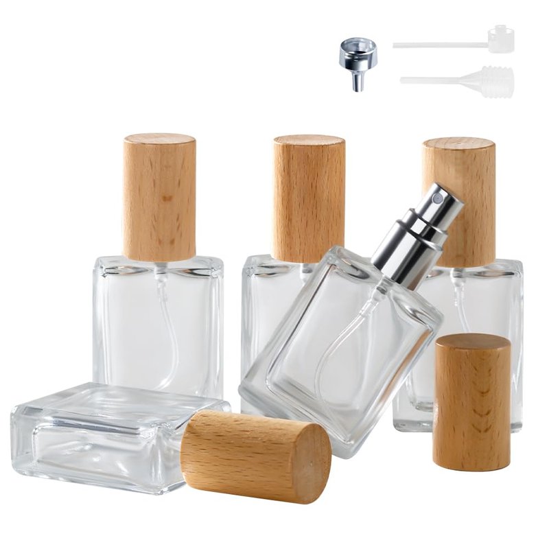 Cryslora Perfume Atomizer, Glass Perfume Container,Travel Bottle Refillable, Empty Portable Leakproof Fragrance Spray Bottle (Beech 5pcs 15ml/0.5oz)
