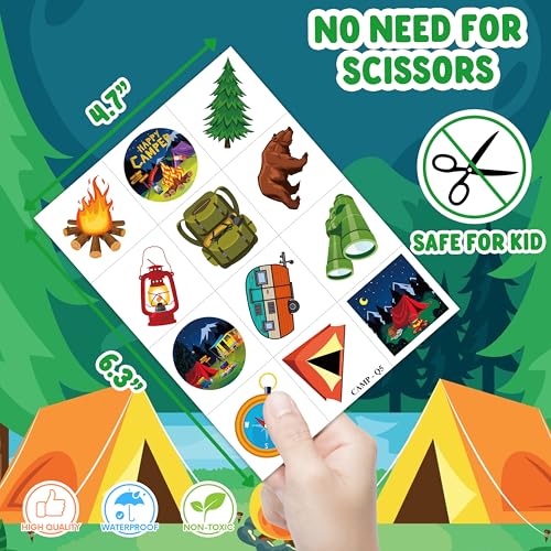 Camping-Themed Temporary Tattoos for Kids - 96 PCS Party Favors