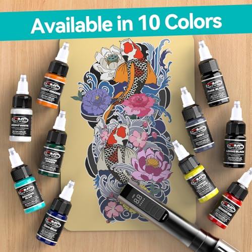 CNC Tattoo Ink Set - 10 Colors, 15ml Bottles, Water-Based Pigment