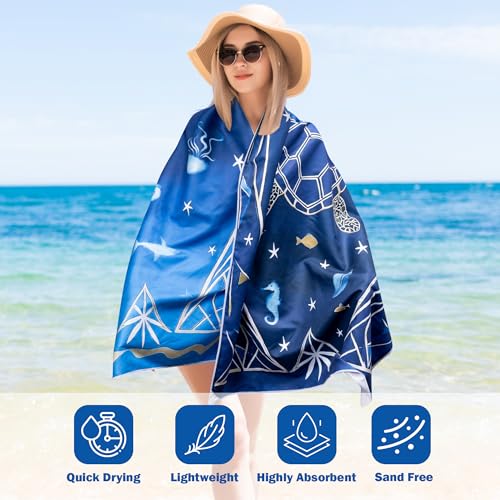 Turtle Magnetic Beach Towel - Quick Dry Microfiber 74.8"x30"