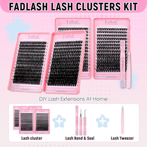 FADLASH 60D+80D/100D Lash Clusters Kit 10-18mm with Bond & Tweezers