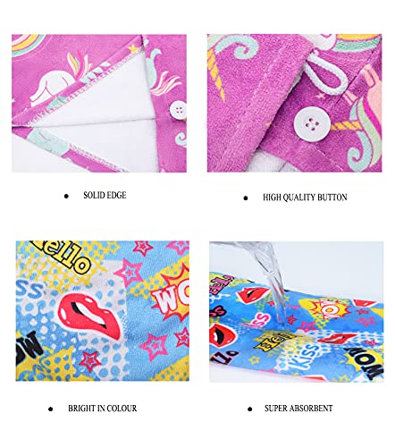 ELLEWIN Kids Girls Microfiber Hair Towel Wrap 3 Pack - Ultra Absorbent, Quick Dry, Purple/White/Blue